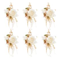 Corpete de pulso Meldel Rose para meninas, mulheres, noiva, dama de honra, conjunto de 6, flores artificiais de casamento com flores artificiais de champanhe, flores artificiais, acessórios para festa de formatura
