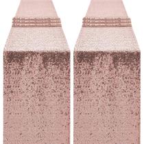 Corredor de mesa OQSC 183 cm, lantejoulas em ouro rosa, 2 unidades