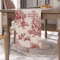 Corredor de mesa vermelho de Natal para cozinha, toalete rústico vintage de fazenda com estampa floral, creme, bege, marfim, chalé country inglês, corredores de mesa antigos ocidentais para decoração de café na sala de jantar, 72 polegadas de comprimento