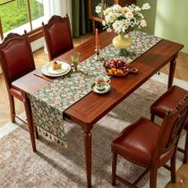 Corredor de mesa vintage floral verde com borlas amarelas 183x33cm