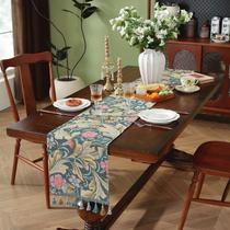 Corredor de mesa vintage verde vegetal de poliéster 180x33cm com borlas