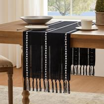Corredor de mesa YZJZEDS Casa de fazenda costurada com bainha preta 33x275cm Corredor de mesa YZJZEDS Casa de fazenda costurada com bainha preta 33x275cm