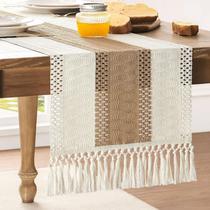 Corredor de Mesa ZeeMart em Macramê Bicolor (36x90cm) - Marrom/Marfim