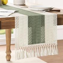 Corredor de mesa ZeeMart estilo macramê bicolor 35x275cm verde/marfim Corredor de mesa ZeeMart estilo macramê bicolor 35x275cm verde/marfim