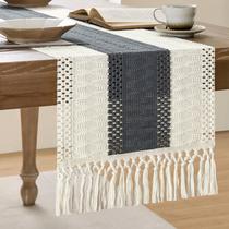 Corredor de mesa ZeeMart estilo macramê bicolor 36x120cm Carvão/Marfim Corredor de mesa ZeeMart estilo macramê bicolor 36x120cm Carvão/Marfim