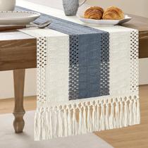 Corredor de mesa ZeeMart estilo macramê bicolor 36x183cm azul/marfim Corredor de mesa ZeeMart estilo macramê bicolor 36x183cm azul/marfim