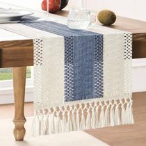 Corredor de mesa ZeeMart Macrame Style bicolor 36x120cm azul/marfim