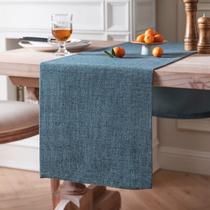 Corredor de mesa ZeeMart Style Burlap Style Farmhouse azul com 150 cm de comprimento Corredor de mesa ZeeMart Style Burlap Style Farmhouse azul com 150 cm de comprimento