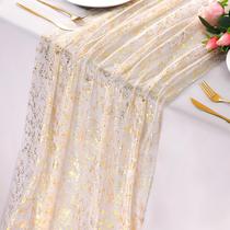 Corredores de mesa Snowkingdom, 3 peças de corredores de mesa dourados de 10 pés, corredor de casamento com gaze de chiffon transparente, lantejoulas douradas, glitter, folhas metálicas, peças centrais de decoração de mesa de festa para casamento, aniversário e Natal