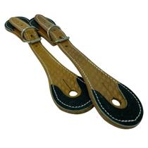 Correia para espora couro legítimo bovino universal marrom com preto com fivela inox prata Correia para espora couro legítimo bovino universal marrom com preto com fivela inox prata