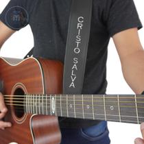 Correia Para Violão Guitarra Basso Cristo Salva Tipo Premium Preto