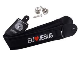 Correia Violão Guitarra Baixo Acolchoada EU AMO JESUS Com Par de Roldanas
