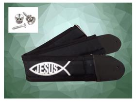 Correia Violão Guitarra Baixo Acolchoada PEIXE CRISTÃO com par de Roldanas