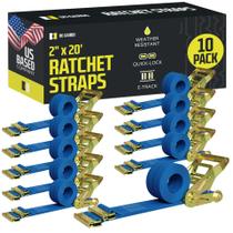 Correias de catraca DC Cargo Mall E Track, amarras de carga, (pacote com 10) 2 x 20 tiras de raquete azuis pesadas, alça de catraca forte, acessórios de mola E Track, motocicleta amarrada