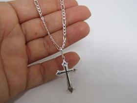 Corrente 3 x 1 Fígaro 3mm Pingente Crucifixo Prata 925