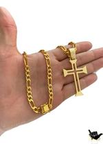 Corrente 3X1 10Mm + Pingente Cruz - Banhado A Ouro 18K