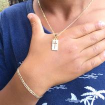 Corrente 3x1 + pingente + pulseira infantil banhada a ouro semijoias antialérgica