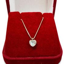 Corrente 40cm Ponto De Luz Coração Prata 925 Legítima Gargantilha Cordão com Pingente Zircônia