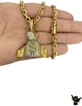 Corrente 5Mm Cadeado Banhado Ouro Pingente Saco De Dinheiro Corrente 5Mm Cadeado Banhado Ouro Pingente Saco De Dinheiro