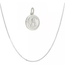Corrente 60 Centímetros Pingente Medalha Anjo Da Guarda Prata 925 kl