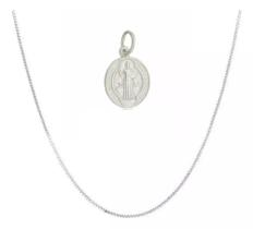 Corrente 60 Centímetros Pingente São Bento Em Pé Dupla Face Prata 925 kl Corrente 60 Centímetros Pingente São Bento Em Pé Dupla Face Prata 925 kl