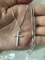 Corrente 60cm C/ Pingente Crucifixo Prata Maciça 925