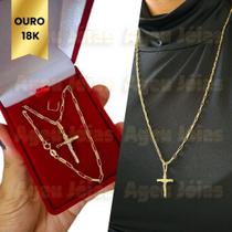 Corrente 70cm Masculina Ouro 18k Pingente Crucifixo Cristo Cordão Colar Ouro