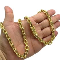 Corrente 8mm Cadeado Fecho Canhão Banhado a Ouro 18K