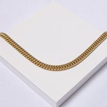 Corrente Aço Inox Dourada Elo Duplo Achatado 60cm Masculina