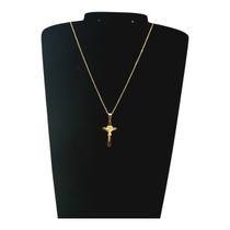 Corrente Aço Inoxidável Pingente Crusifixo Dourado 45cm