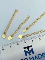 Corrente Alongadora Cortada com Terminal Pingente Coração - Kit com 10 Unidades - Extensora de 5 cm - Banho Ouro 2 Milésimos com Verniz Protetivo