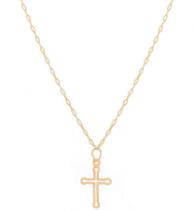 Corrente Americana 40cm Cordão De Ouro 18k Feminino E Pingente Cruz Vazada