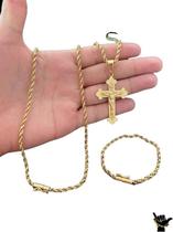 Corrente Baiano 5Mm + Pulseira + Pin Cruz Banhado A Ouro 18K Corrente Baiano 5Mm + Pulseira + Pin Cruz Banhado A Ouro 18K
