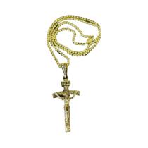 Corrente banhada a ouro Jesus Pingente Colar Cruz