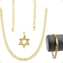 Corrente banhada aço + pulseira religioso social moda masculina estiloso casual presente qualidade premium original