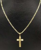 Corrente Banhada Ouro 3x1 2mm 18k Cordão Masc/ Femin 50cm + Pingente