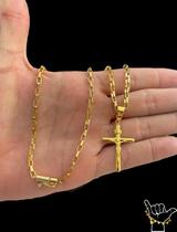 Corrente Banhado a Ouro 18k Tijolinho 4mm + Pingente Cruz
