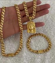 Corrente Banhado Ouro 18 Friso S Dupla Face Pulseira Pingent