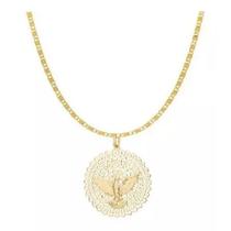 Corrente banhado ouro 3x 24k 18k e 22k feminina fina rommanel 50cm elo mimosa com pingente espirito santo 530336 541526