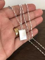 Corrente Bloco C/ Placa 70 Cm Prata Legítima 925