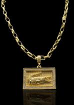 Corrente Boleada 8mm Moeda antiga + Pingente Crocodilo