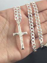 Corrente C/ Crucifixo Prata Maciça 925 Grumet Masculina 70cm