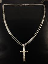 Corrente C/ Crucifixo Prata Maciça 925 Grumet Masculina 90cm