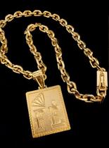 Corrente cadeado 10mm + pingente fé diamante banhado a ouro