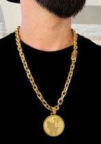 Corrente cadeado 10mm + pingente medalha fé banhado a ouro