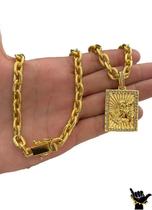 Corrente Cadeado 10mm + Pingente São Jorge - Banhado a Ouro