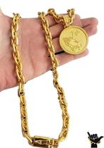 Corrente Cadeado 12Mm + Pingente Fé - Banhado A Ouro 18K Corrente Cadeado 12Mm + Pingente Fé - Banhado A Ouro 18K