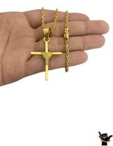 Corrente Cadeado 2Mm + Pingente Cruz Fio Banhado A Ouro 18K