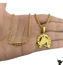 Corrente Cadeado 2mm + Pingente Ferradura - Banhado a Ouro