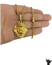 Corrente Cadeado 2Mm + Pingente Leão - Banhado A Ouro 18K